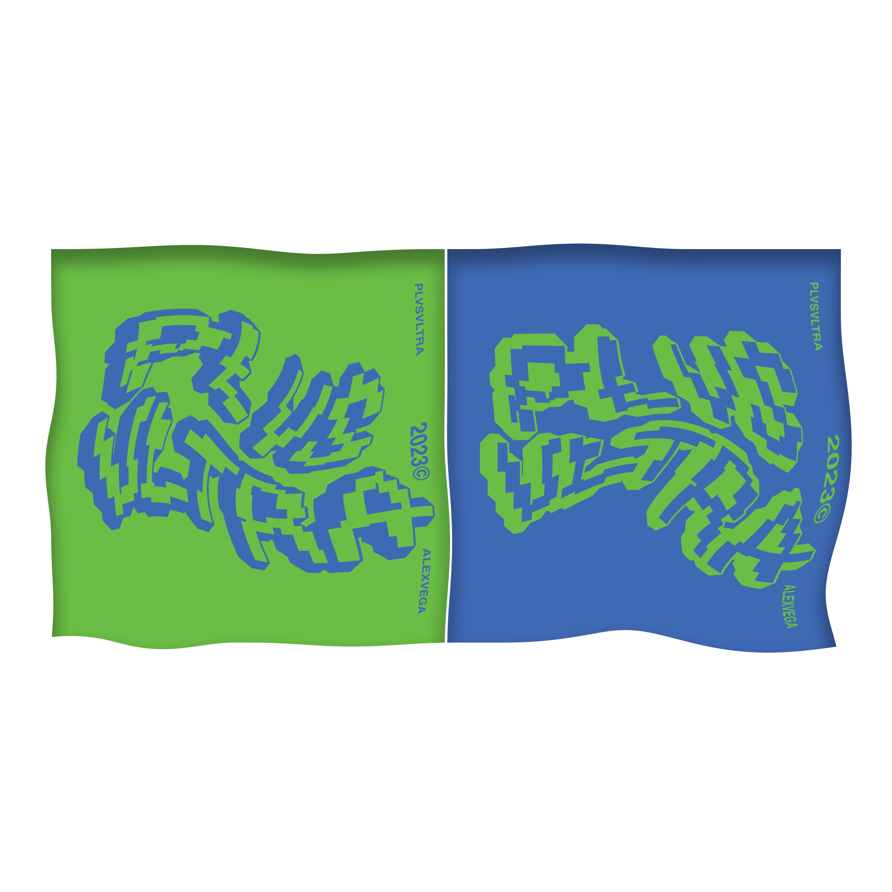 two green and blue towels with a design on them